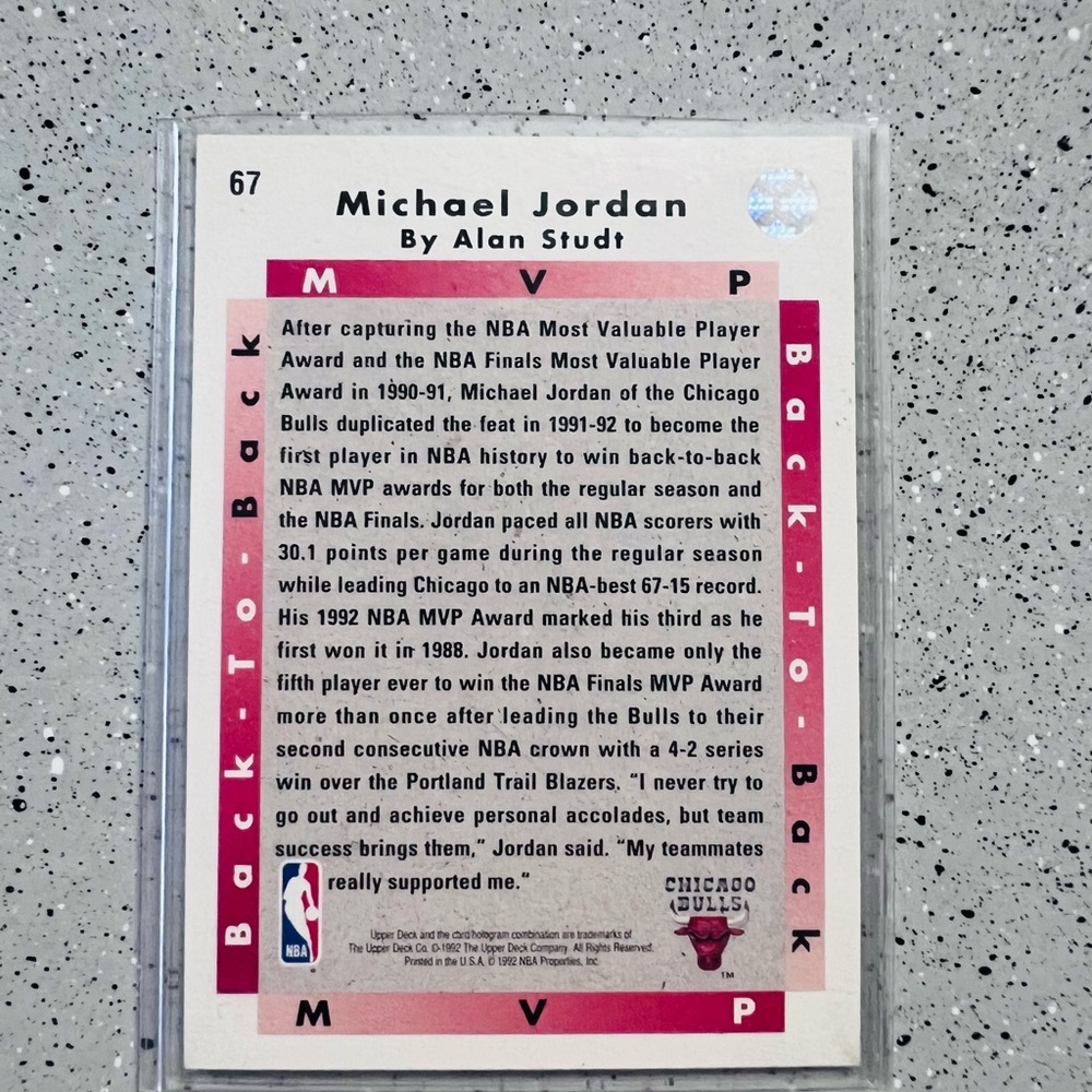 1992-93 Upper Deck Michael Jordan 67 MVP B - Near Mintđź’Ž - Picture 2 of 10